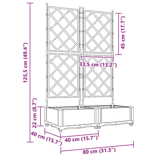 vidaXL Garden Planters 2 pcs Grey 80 x 40 x 125.5 cm Plastic