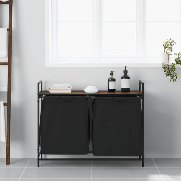vidaXL Laundry Basket 2 Compartments with Shelf Brown Oak Look
