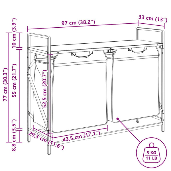 vidaXL Laundry Basket 2 Compartments with Shelf Brown Oak Look