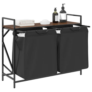 vidaXL Laundry Basket 2 Compartments with Shelf Brown Oak Look