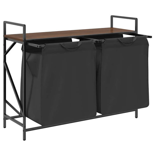 vidaXL Laundry Basket 2 Compartments with Shelf Brown Oak Look
