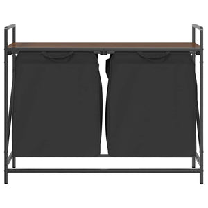 vidaXL Laundry Basket 2 Compartments with Shelf Brown Oak Look