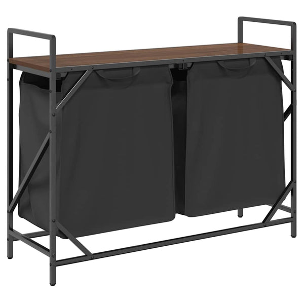 vidaXL Laundry Basket 2 Compartments with Shelf Brown Oak Look