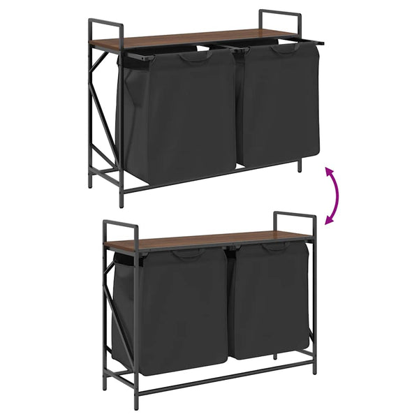 vidaXL Laundry Basket 2 Compartments with Shelf Brown Oak Look