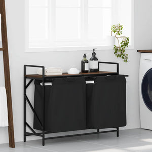 vidaXL Laundry Basket 2 Compartments with Shelf Brown Oak Look