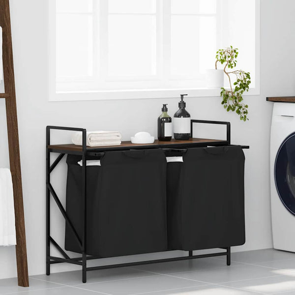 vidaXL Laundry Basket 2 Compartments with Shelf Brown Oak Look