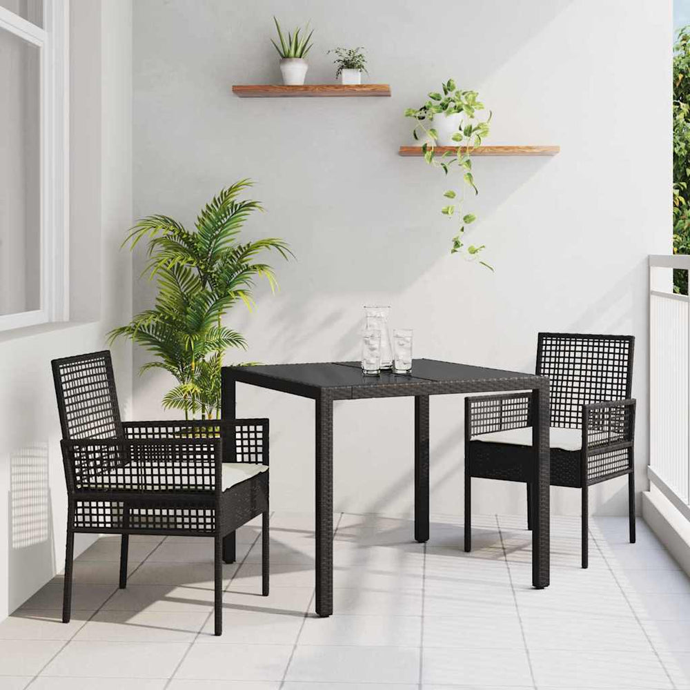 vidaXL Garden Dining Set 3 pcs Black Poly Rattan