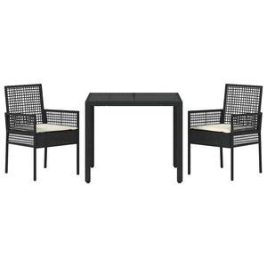 vidaXL Garden Dining Set 3 pcs Black Poly Rattan