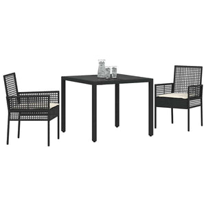 vidaXL Garden Dining Set 3 pcs Black Poly Rattan