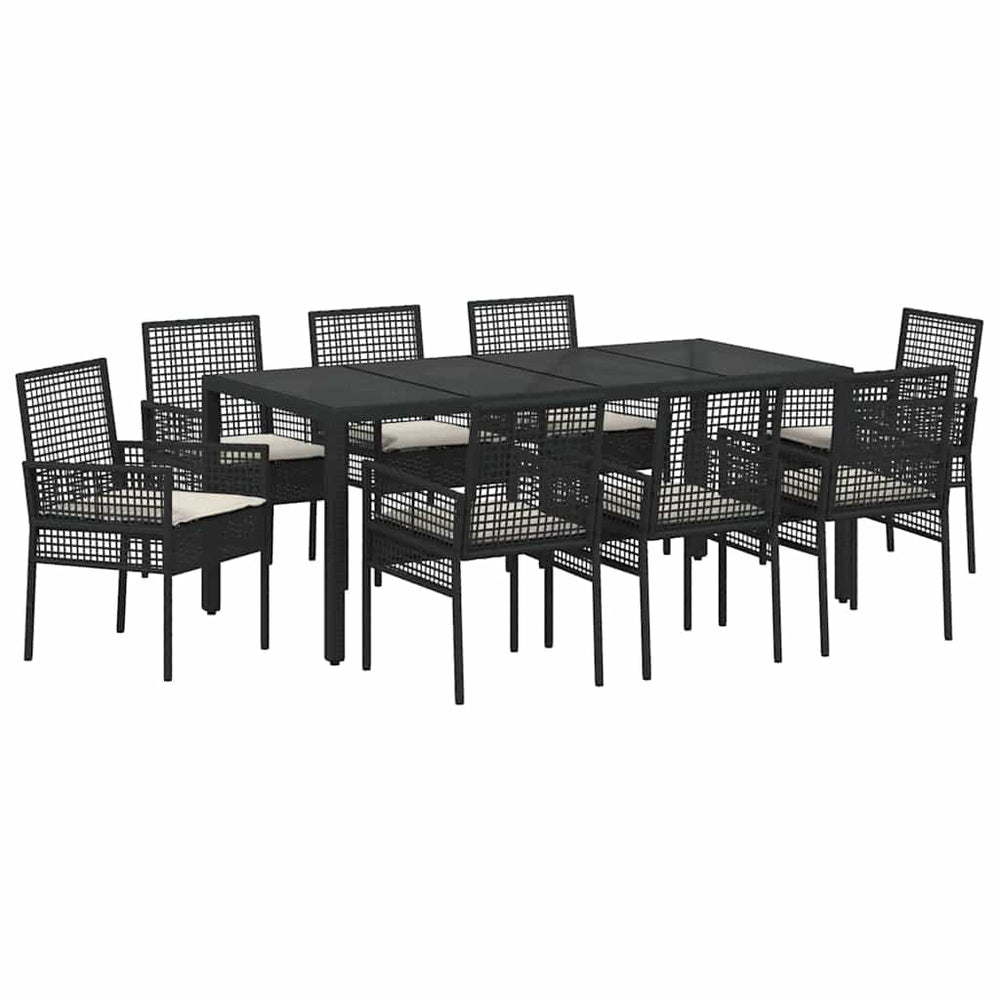 vidaXL Garden Dining Set 9 pcs Black Poly Rattan