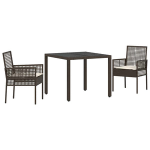vidaXL Garden Dining Set 3 pcs Brown Poly Rattan