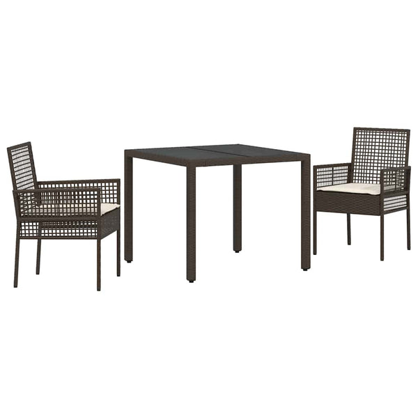 vidaXL Garden Dining Set 3 pcs Brown Poly Rattan