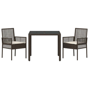 vidaXL Garden Dining Set 3 pcs Brown Poly Rattan
