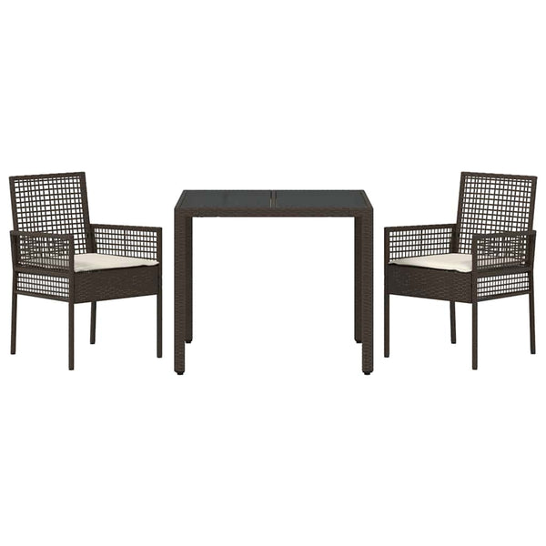 vidaXL Garden Dining Set 3 pcs Brown Poly Rattan
