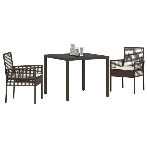 vidaXL Garden Dining Set 3 pcs Brown Poly Rattan