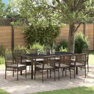 vidaXL Garden Dining Set 9 pcs Brown Poly Rattan