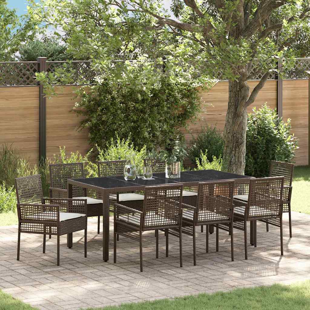vidaXL Garden Dining Set 9 pcs Brown Poly Rattan