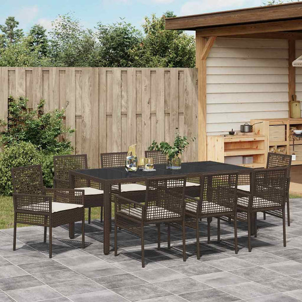 vidaXL Garden Dining Set 9 pcs Brown Poly Rattan