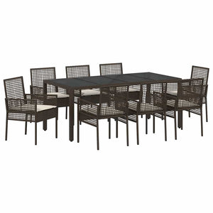 vidaXL Garden Dining Set 9 pcs Brown Poly Rattan