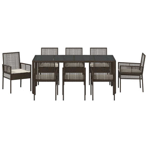 vidaXL Garden Dining Set 9 pcs Brown Poly Rattan
