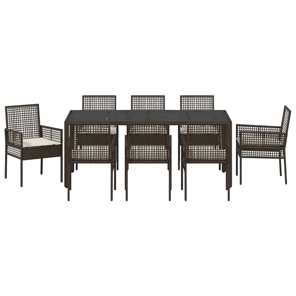 vidaXL Garden Dining Set 9 pcs Brown Poly Rattan