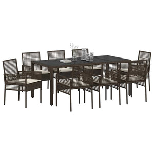vidaXL Garden Dining Set 9 pcs Brown Poly Rattan