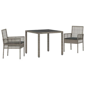 vidaXL Garden Dining Set 3 pcs Grey Poly Rattan