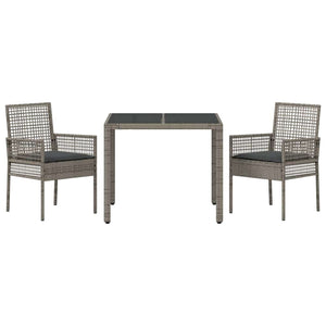 vidaXL Garden Dining Set 3 pcs Grey Poly Rattan