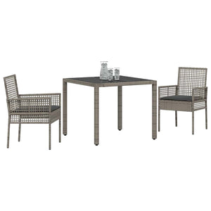vidaXL Garden Dining Set 3 pcs Grey Poly Rattan