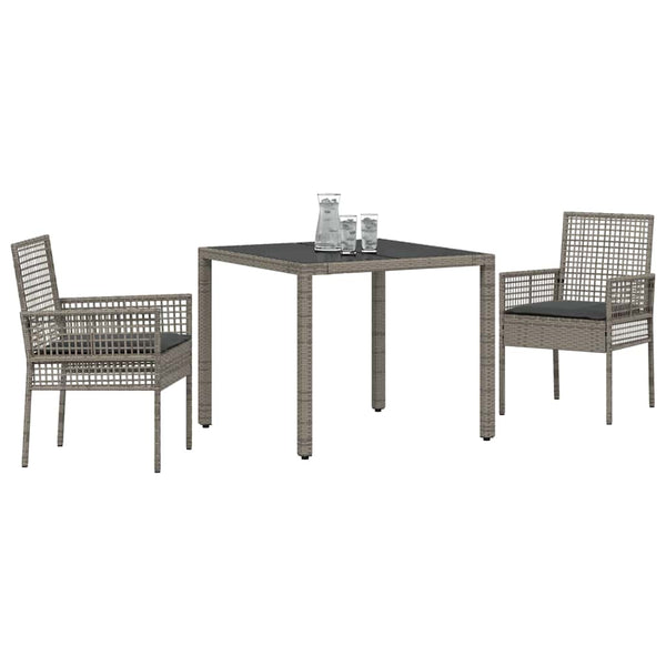 vidaXL Garden Dining Set 3 pcs Grey Poly Rattan
