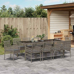 vidaXL Outdoor Dining Set 11 Pieces Grey Poly Rattan