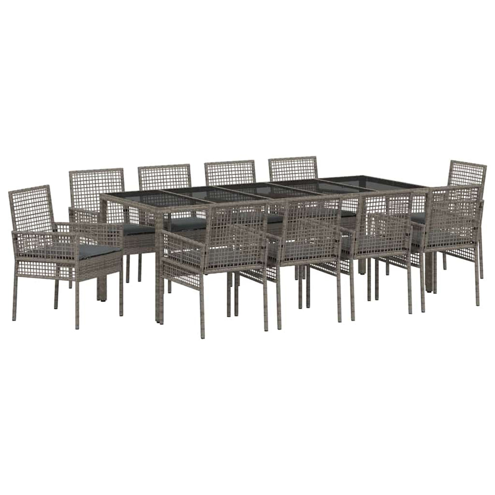 vidaXL Outdoor Dining Set 11 Pieces Grey Poly Rattan
