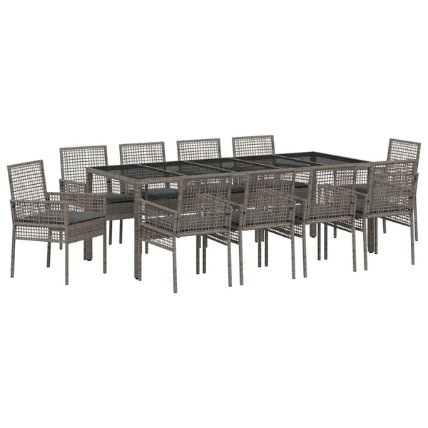vidaXL Outdoor Dining Set 11 Pieces Grey Poly Rattan