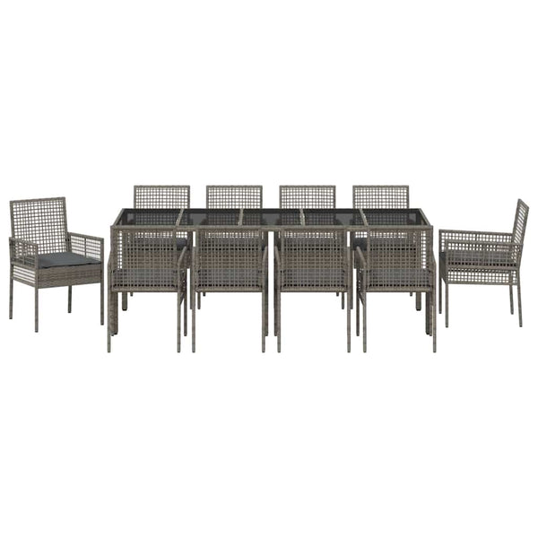 vidaXL Outdoor Dining Set 11 Pieces Grey Poly Rattan