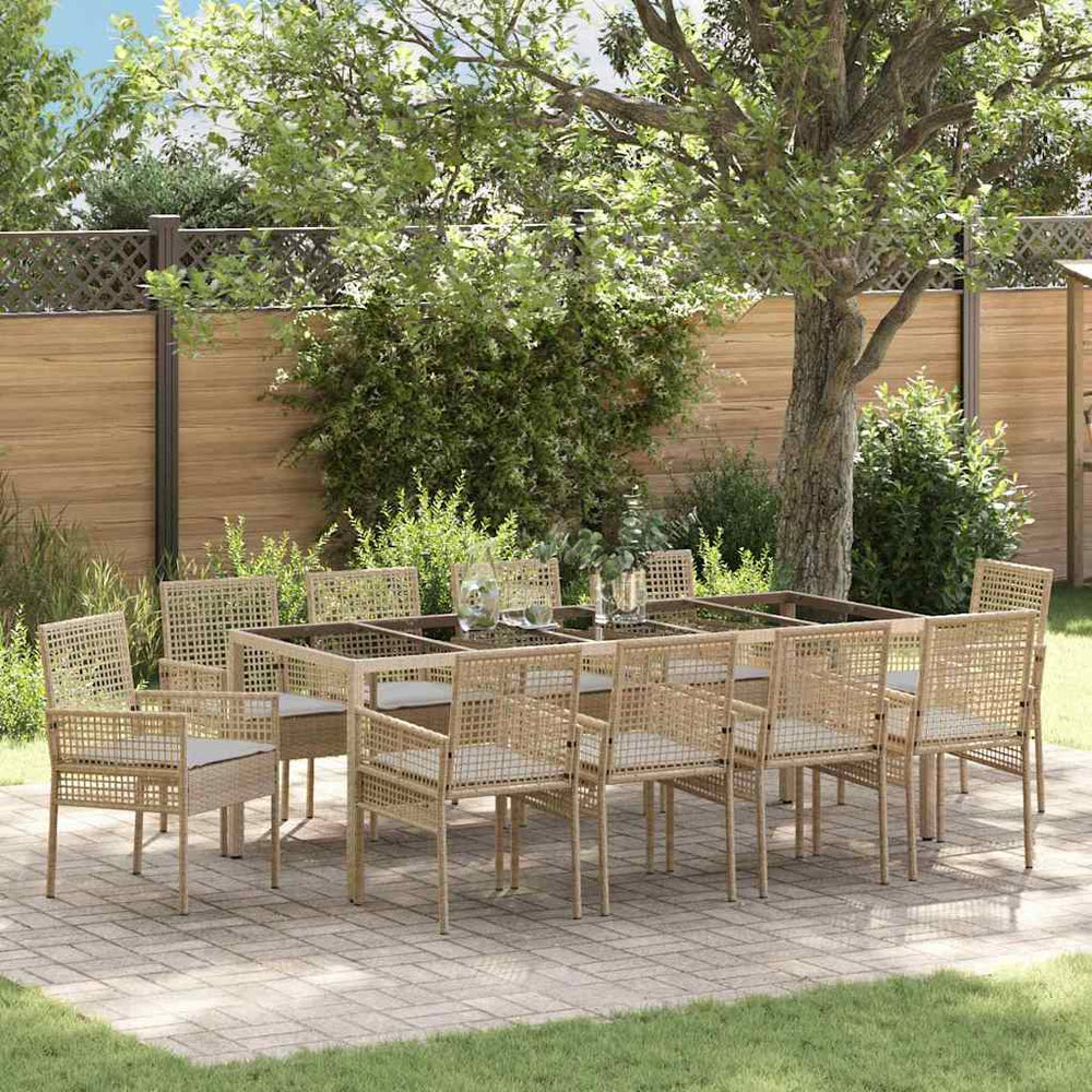 vidaXL Garden Dining Set 11 pcs Beige Poly Rattan