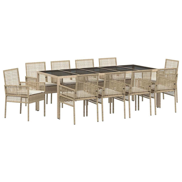 vidaXL Garden Dining Set 11 pcs Beige Poly Rattan