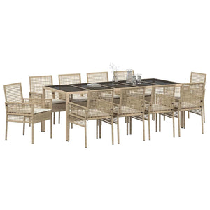 vidaXL Garden Dining Set 11 pcs Beige Poly Rattan