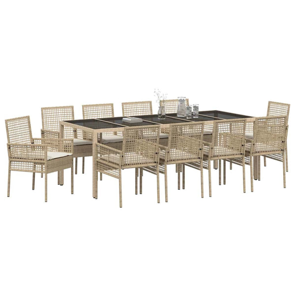 vidaXL Garden Dining Set 11 pcs Beige Poly Rattan