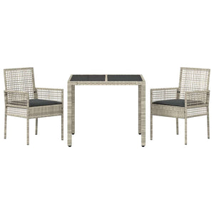 vidaXL Garden Dining Set 3 pcs Light Grey Poly Rattan