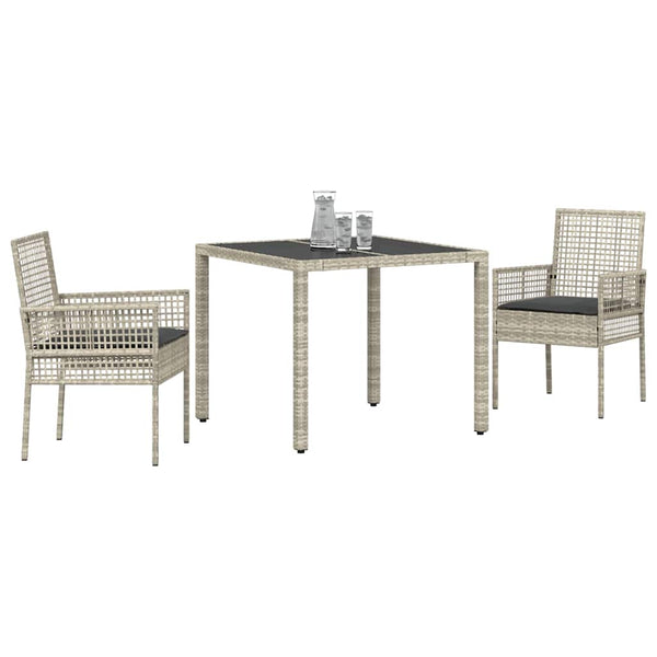 vidaXL Garden Dining Set 3 pcs Light Grey Poly Rattan