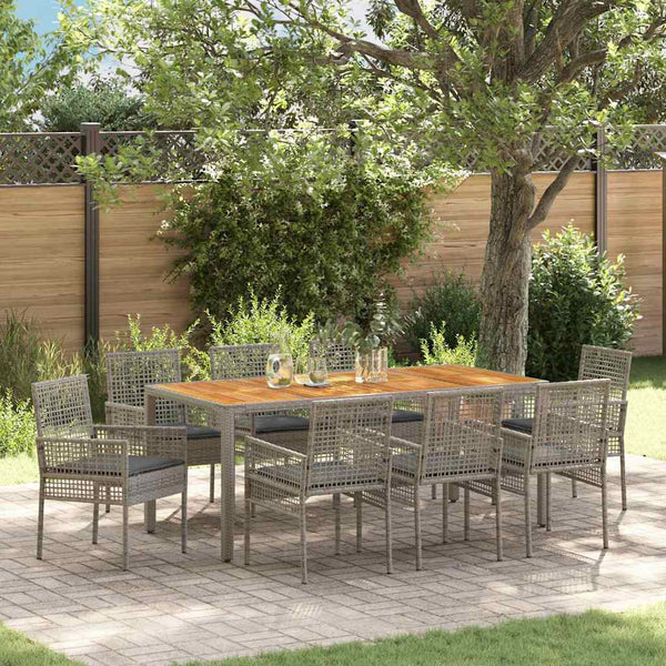 vidaXL Garden Dining Set 9 pcs Grey Poly Rattan