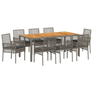 vidaXL Garden Dining Set 9 pcs Grey Poly Rattan