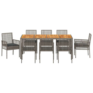 vidaXL Garden Dining Set 9 pcs Grey Poly Rattan