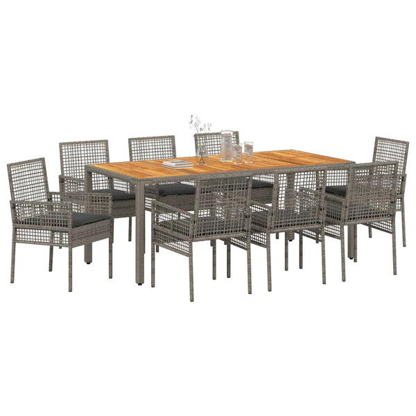 vidaXL Garden Dining Set 9 pcs Grey Poly Rattan