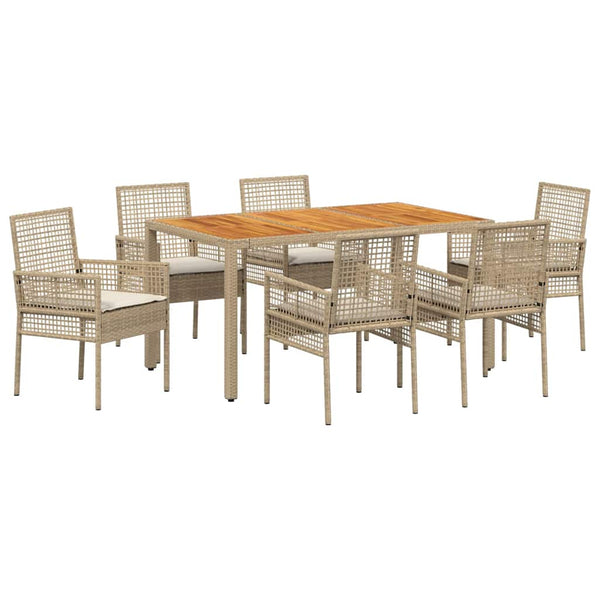 vidaXL Garden Dining Set 7 pcs Beige Poly Rattan