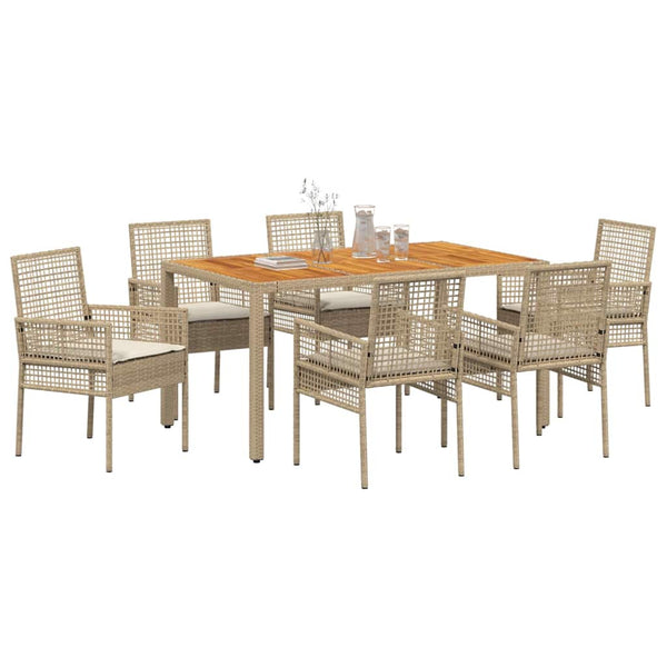 vidaXL Garden Dining Set 7 pcs Beige Poly Rattan