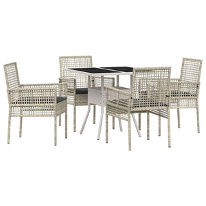 vidaXL Garden Dining Set 5 Pieces Light Gray Poly Rattan