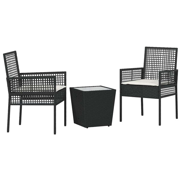 vidaXL Garden Bistro Set 3 Pieces Black Poly Rattan