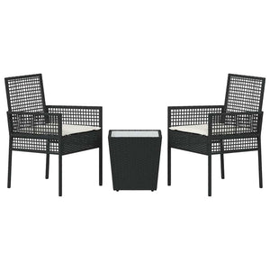 vidaXL Garden Bistro Set 3 Pieces Black Poly Rattan
