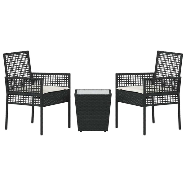vidaXL Garden Bistro Set 3 Pieces Black Poly Rattan